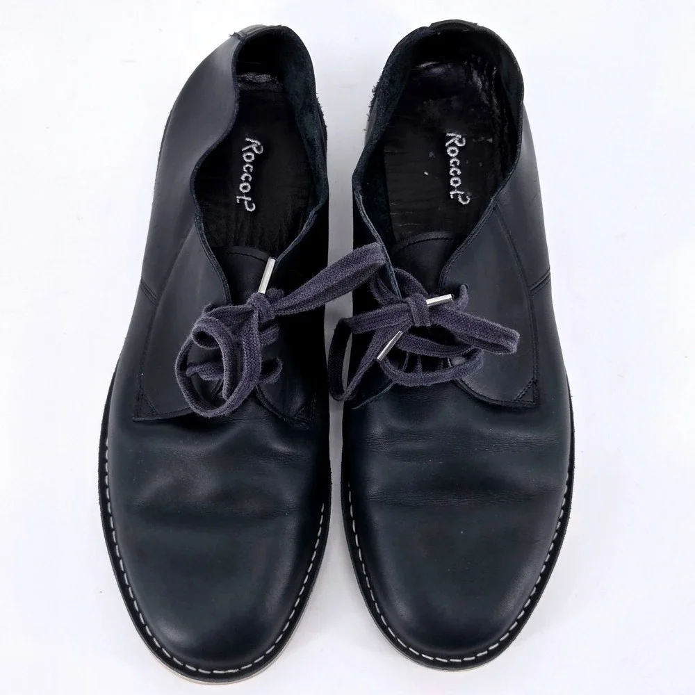 Rocco P Mens 9 Dark Blue Leather Wear Light Sole Handcrafted Italian Derby Shoes